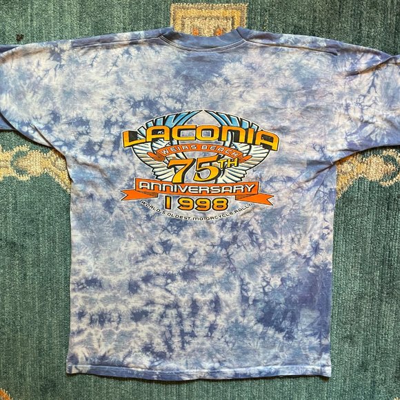 Vintage 90s Laconia Bike Week Tie Dye Shirt 1998 75th Anniversary Mens XL - Picture 6 of 10